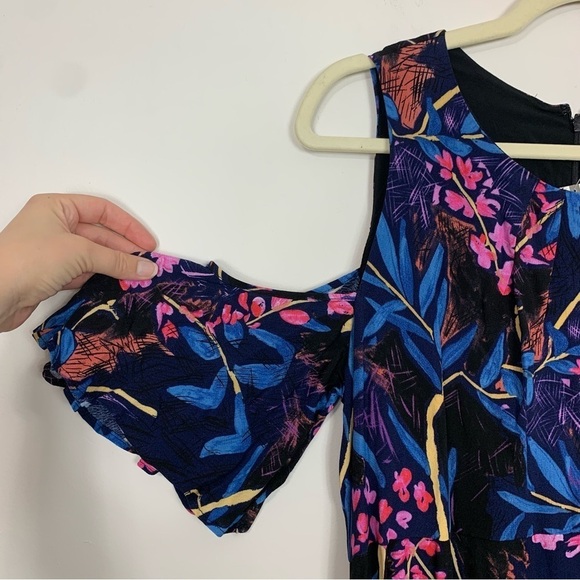 NWT Anthropologie Maeve Elia Cold Shoulder Dress Blue Tropical Floral Size 12 - Picture 6 of 14